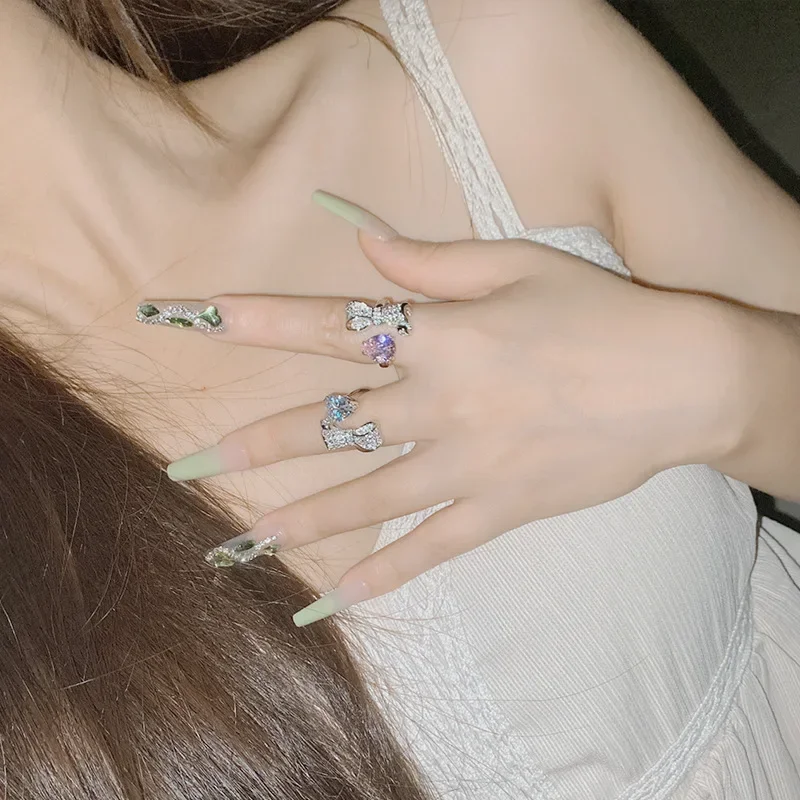 MDL مويسانيتي Styl.Niche الشريط دمعة الدائري 18K ملفوفة بالماس المألوف والحلو كامل الماس حلقة مفتوحة