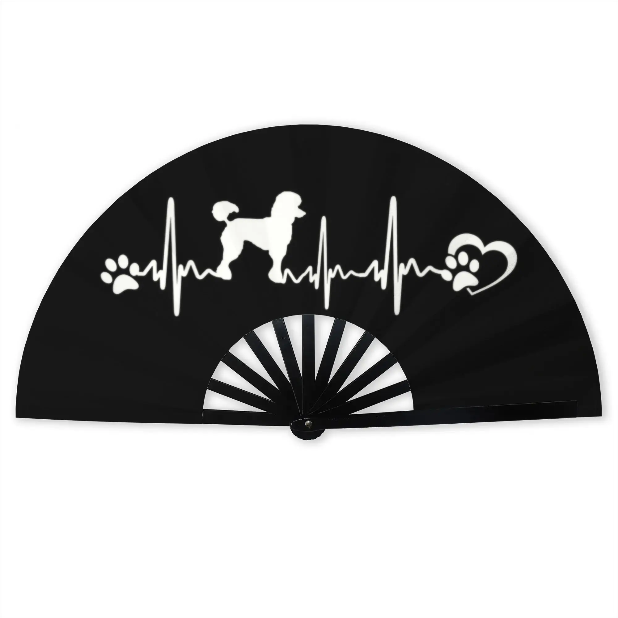 Customized Poodle Heartbeat Portable Pocket Fan Outdoor Cute Puppy Dog Polyester Folding Fan Chinese Dance Handheld Cooling Fans