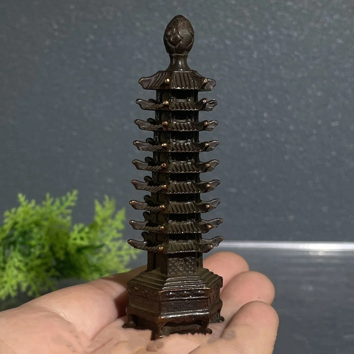 

3.3"Chinese Antique Pagoda Nine Story Wenchang Copper Pagoda Decoration
