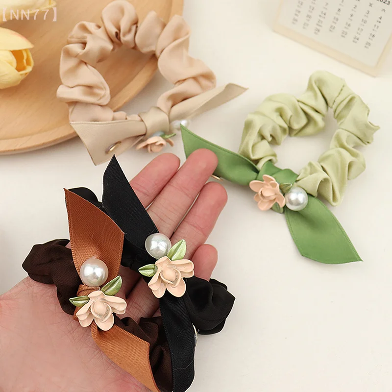 2Pcs Fashion Trendy Bow Flower Hair Tie Simple Hair Accessories For Women Girls Sweet Headwear Exquisite Rubber Band Gifts