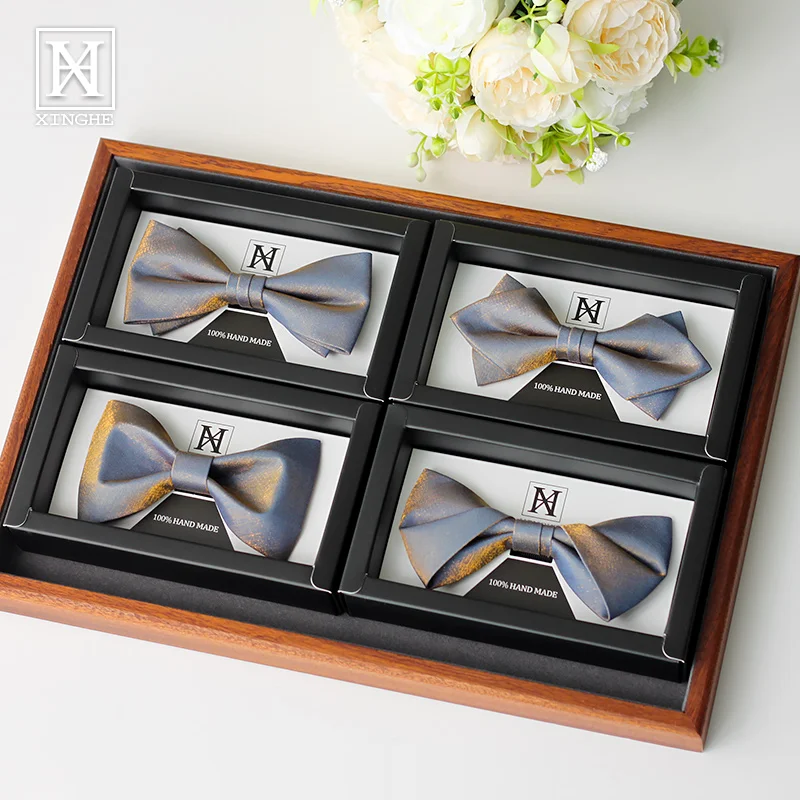 Silk bow tie wedding male groom best man gray blue fashion bow bowtie high-end gilt series
