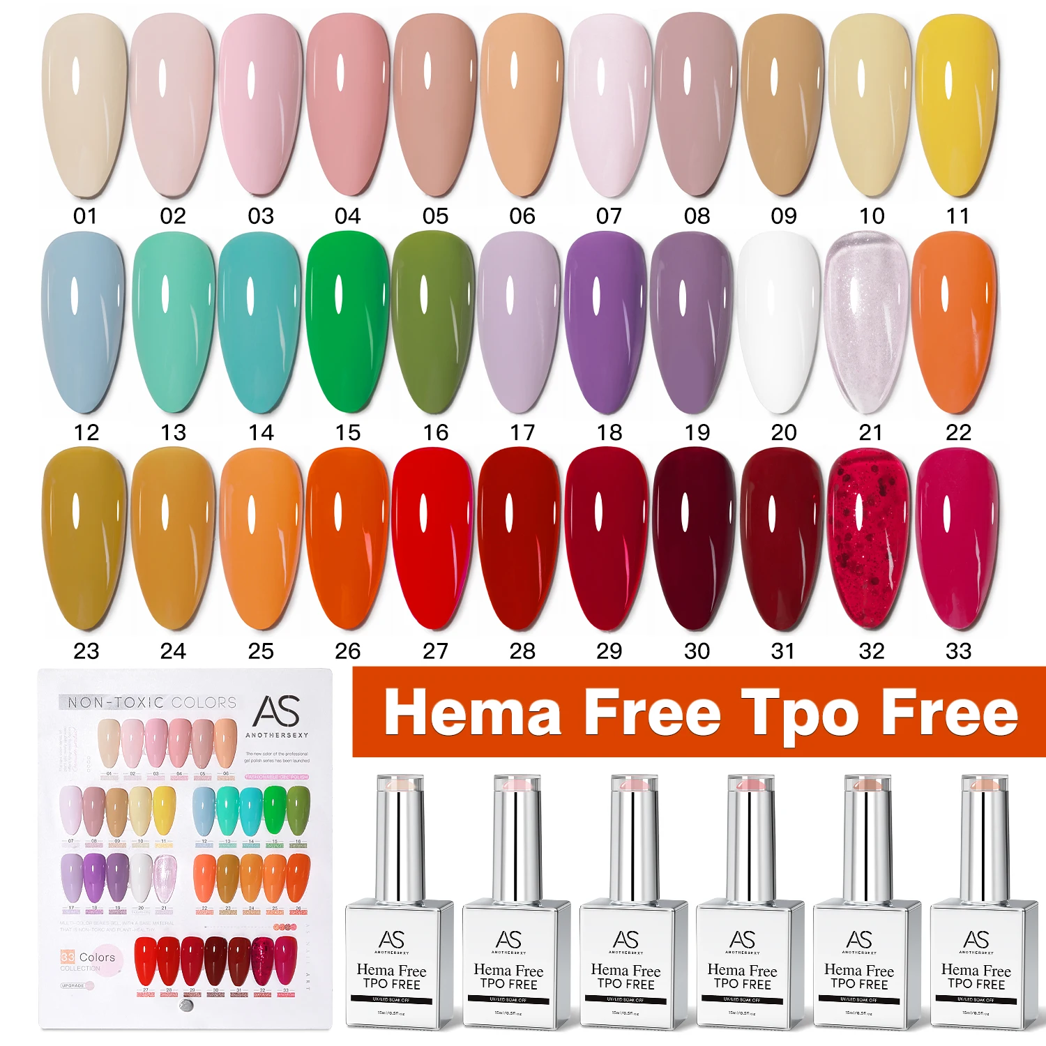 ชุดทำเล็บเจล AS 33 สี ปราศจากสาร Hema และ TPO ชุด VIP เจลทาเล็บกึ่งถาวร สีขาวนม ปกปิดดีเยี่ยม พร้อมน้ำยาเคลือบเล็บ UV