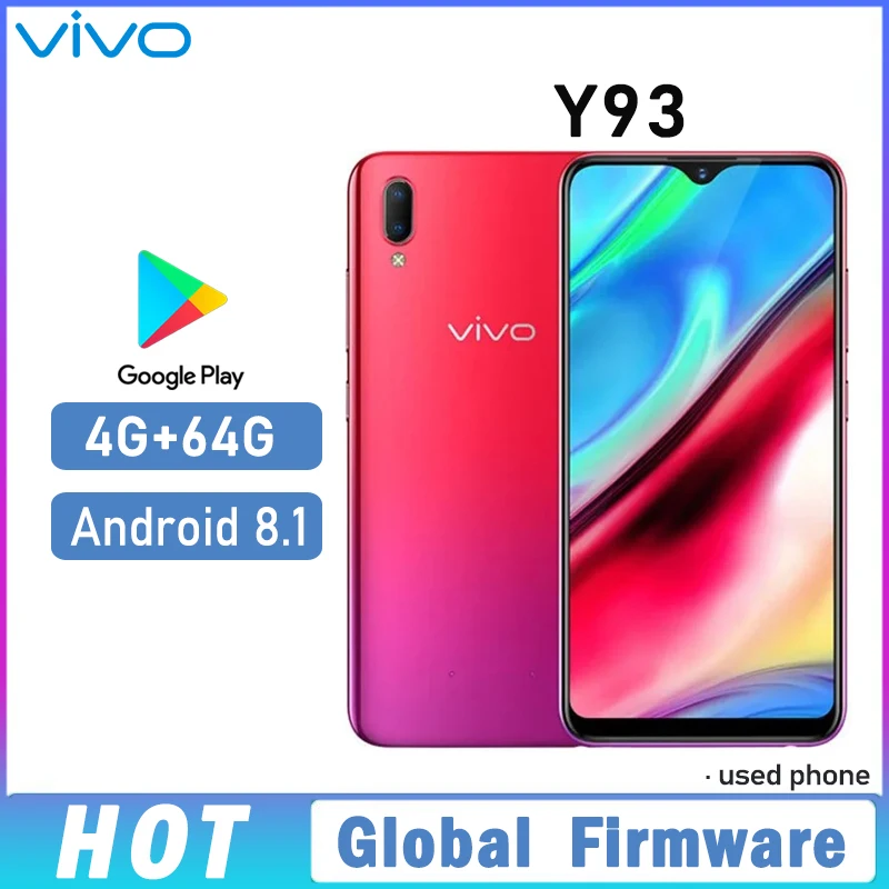 VIVO Y93 Smartphone Cámara de firmware global 13MP + 2.0MP 4GB 64GB Android 8,1 6,2 ''4030mAh Dual SIM Teléfono usado