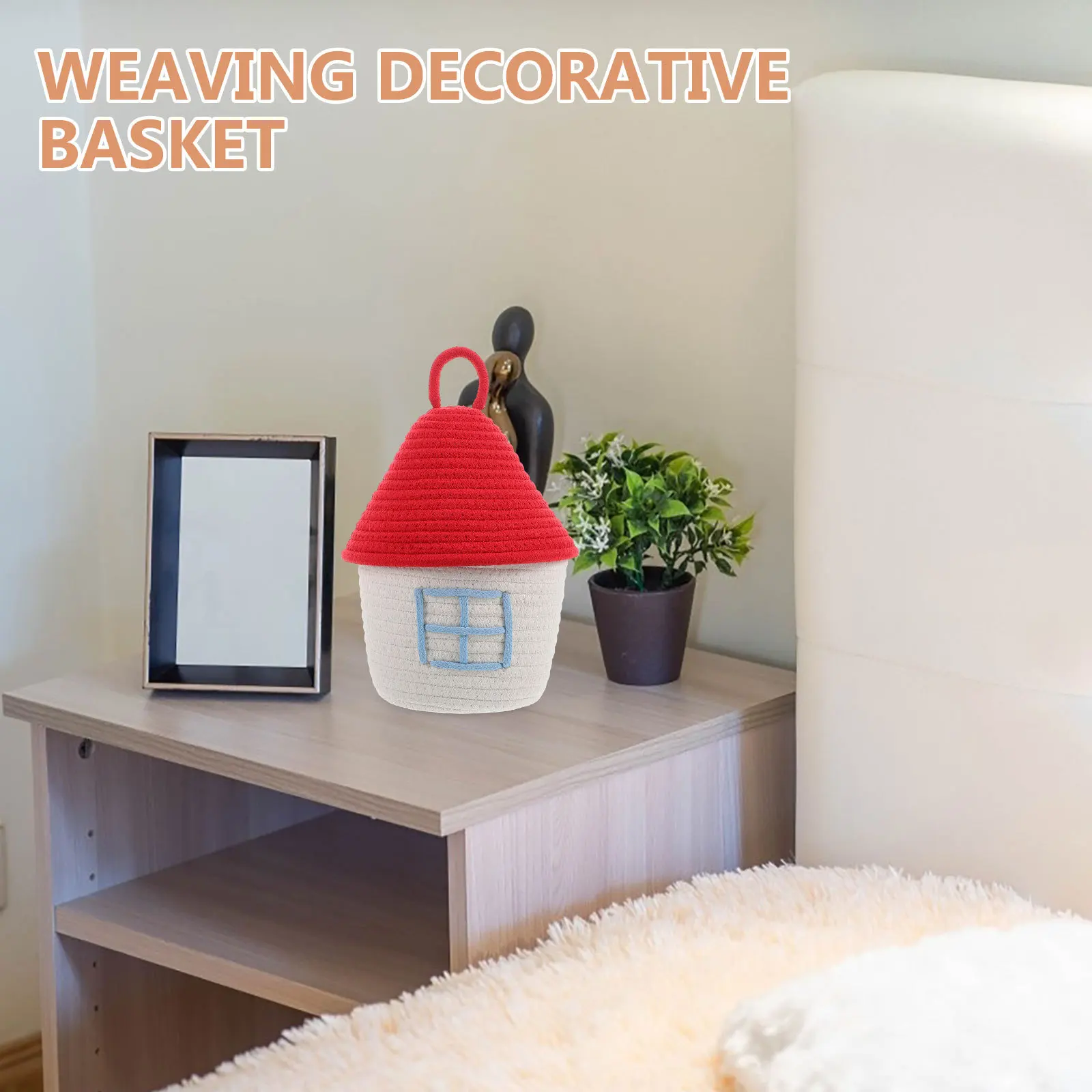 

Woven House Storage Basket Small Decorative Handmade Organizer Cotton Thread Basket For Living Room Bedroom Nursery Decorative