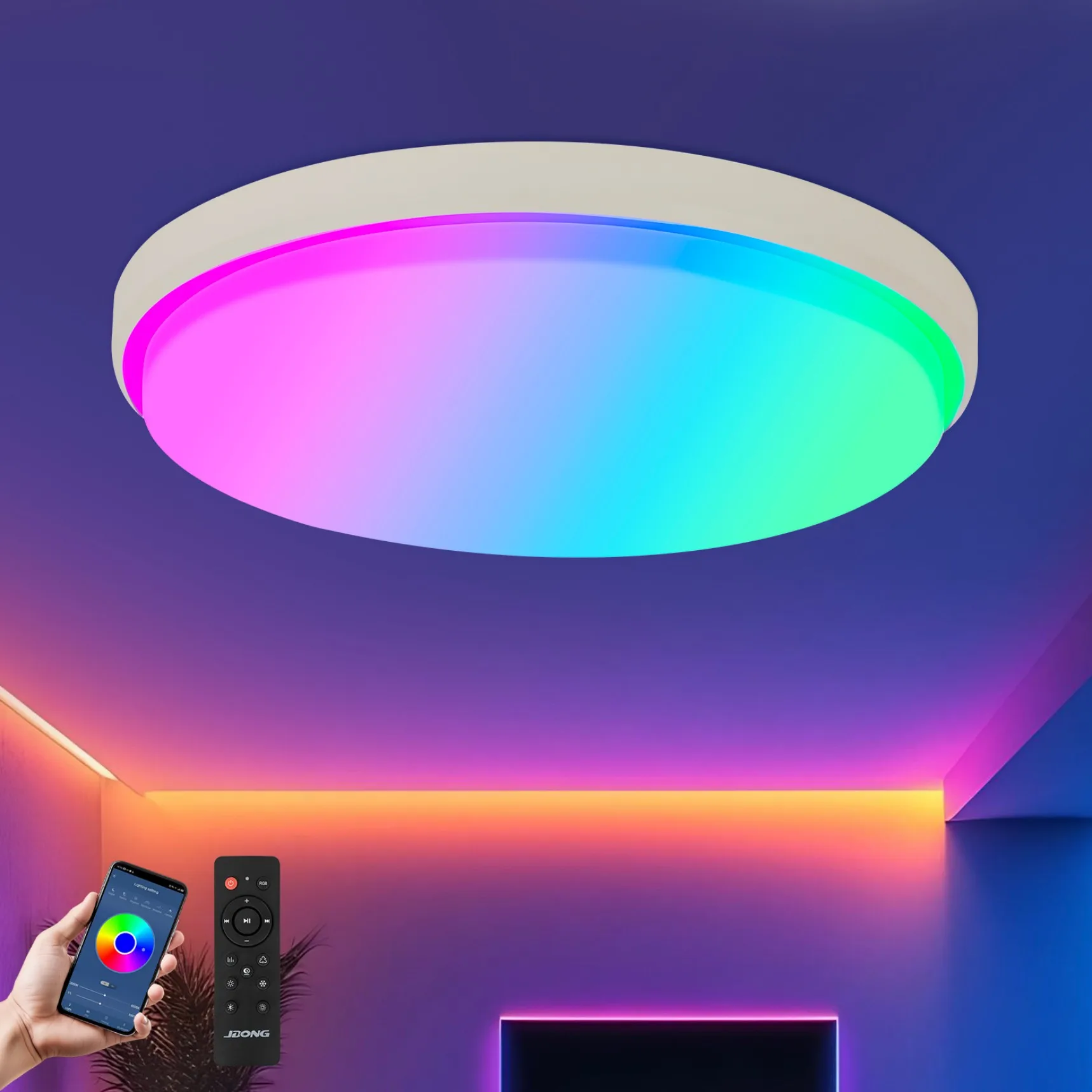 Deckenleuchte LED 30/40/50CM Dimmbar RGB Deckenleuchte 3000K-6500K Kompatibel mit Alexa, APP Google für Schlafzimmer, Wohnzimmer