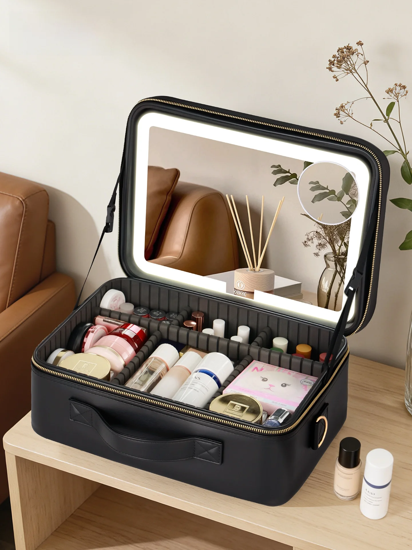 

Большая косметичка с зеркалом, портативная, профессиональная, для хранения помады и кистей, OBOX, модная, кубическая, водонепроницаемая