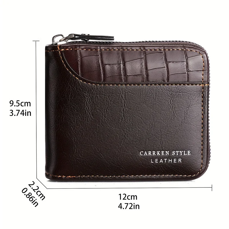 Nueva cartera corta con cremallera para hombre, monedero de lujo con bolsillo para monedas, monedero Retro de retazos para hombre, tarjetero de identificación de calidad, cartera con patrón de piedra para hombre