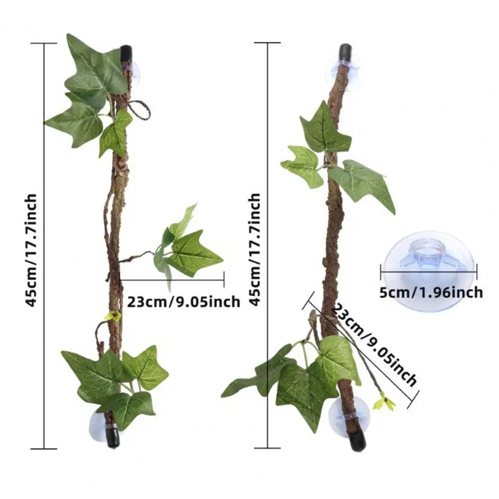 ตกแต่ง 2 ชิ้นที่สมจริงสาขาพร้อมถ้วยดูด Lizard ปีนเขา Vines Terrarium อุปกรณ์เสริมสําหรับ Bearded