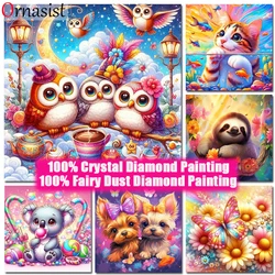2024 New Fairy Dust Diamond Painting Kits Animal Colorful Cat Owl Mosaic Full Crystal Drill Diamond Mosaic Sale Home Decor Dog
