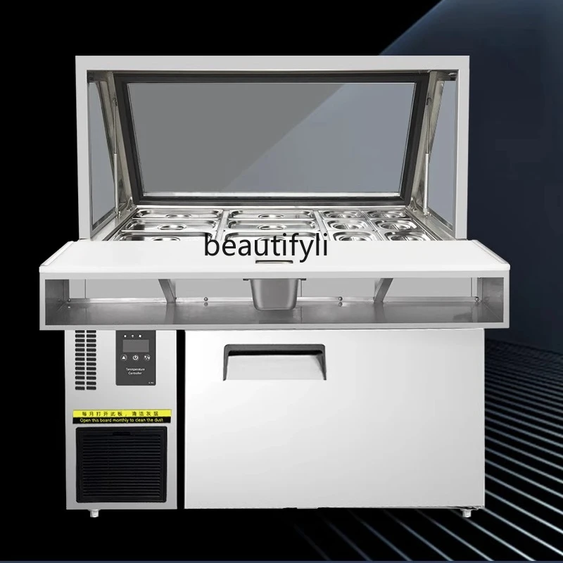 

Cylinder Type Salad Sauce Table Kitchen Pizza Refrigerated Fresh-keeping Freezer Kitchen Refrigerator