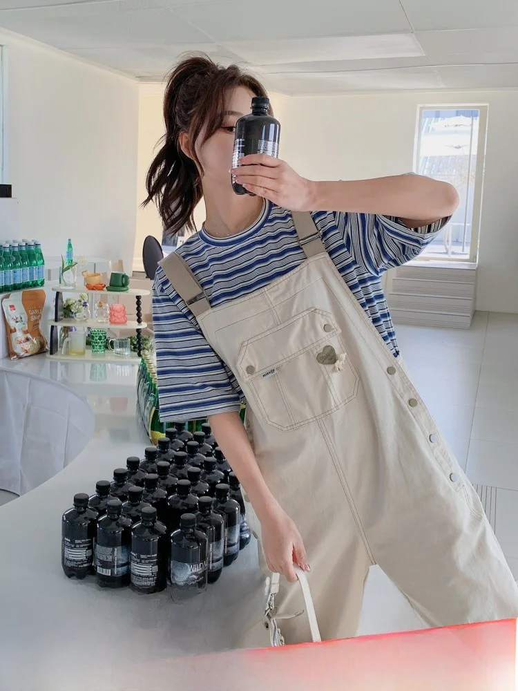 

Женский летний комбинезон White Street Sle Design 2024, повседневный, прямого кроя, с высокой талией, с множеством карманов, длинные брюки, светлый цвет