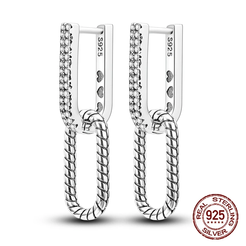 Pendientes de Aro de Plata de Ley 925 con Eslabones Entrelazados Tipo Clip para Mujer, Aros Huggie de Cuerda Trenzada, Joyería para Uso Diario, Regalo