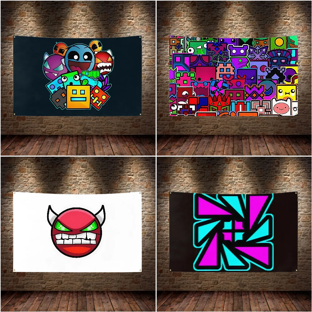 Videospiel Geometrie Dash Flagge Polyester Digitaldruck Banner für Schlafzimmer Wandkunst Wandteppich Dekoration Flagge