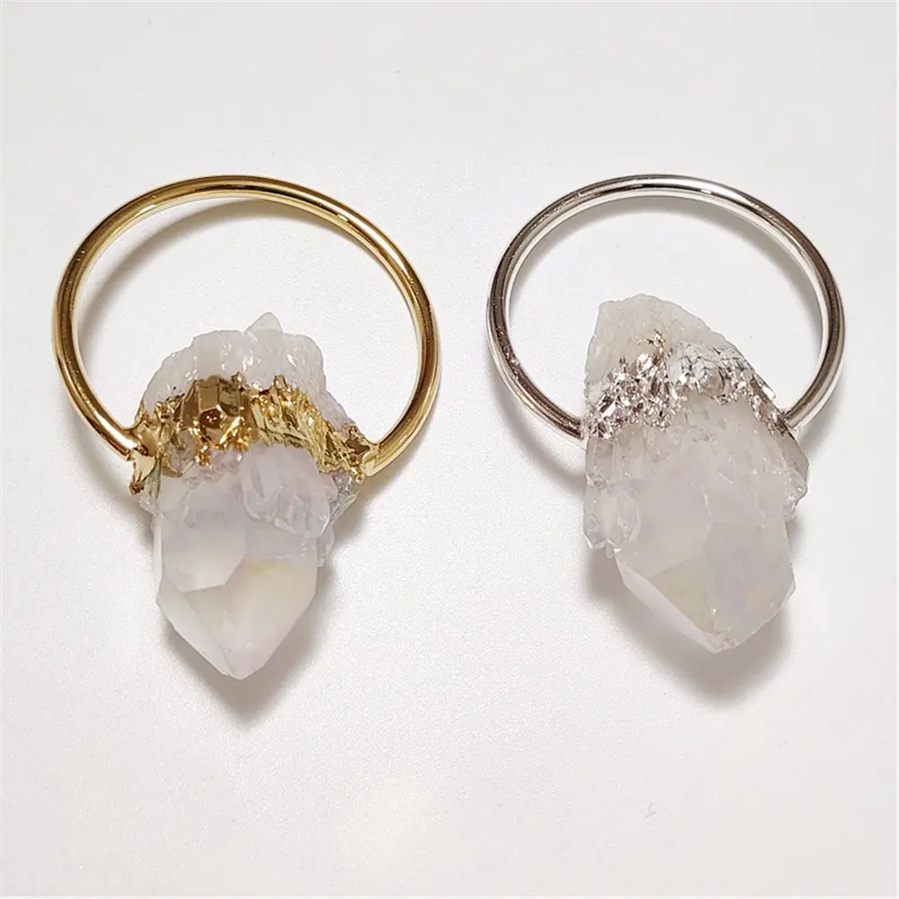 FUWO 1Pc Natural Shining Crystal Point Pendant,Golden Plated Raw Quartz Accessories Boho Pendant For Necklace Making PD482
