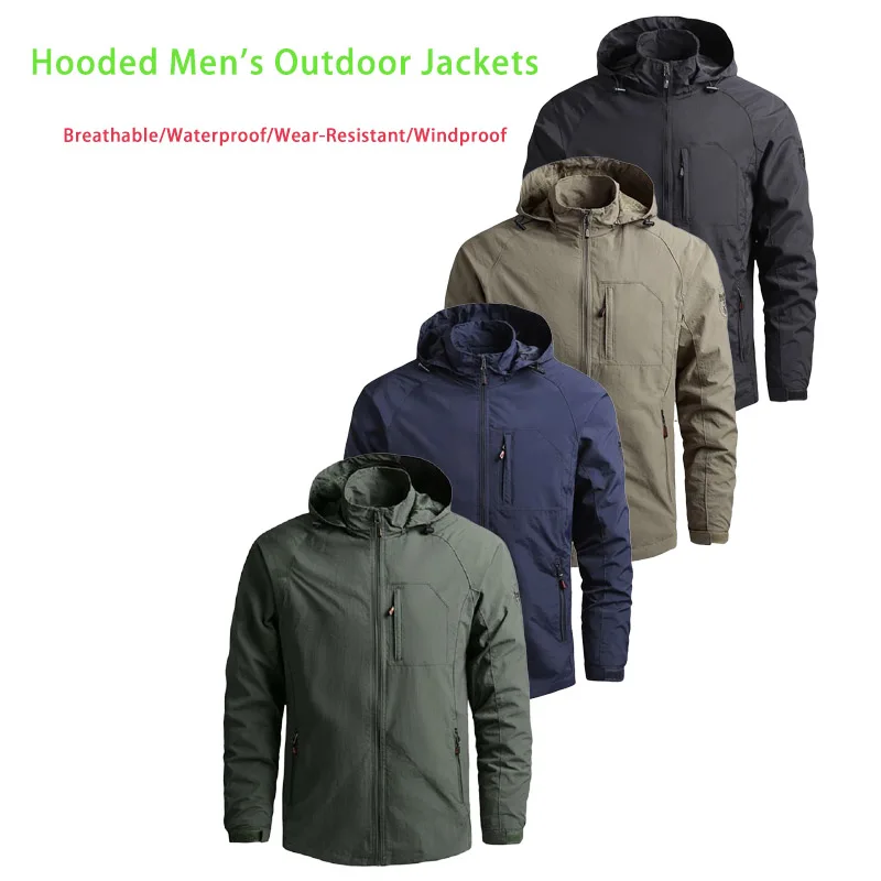 

Армейско-зеленые ветрозащитные уличные куртки с капюшоном для мужчин, модная мужская ветровка с несколькими карманами для пешего туризма и альпинизма