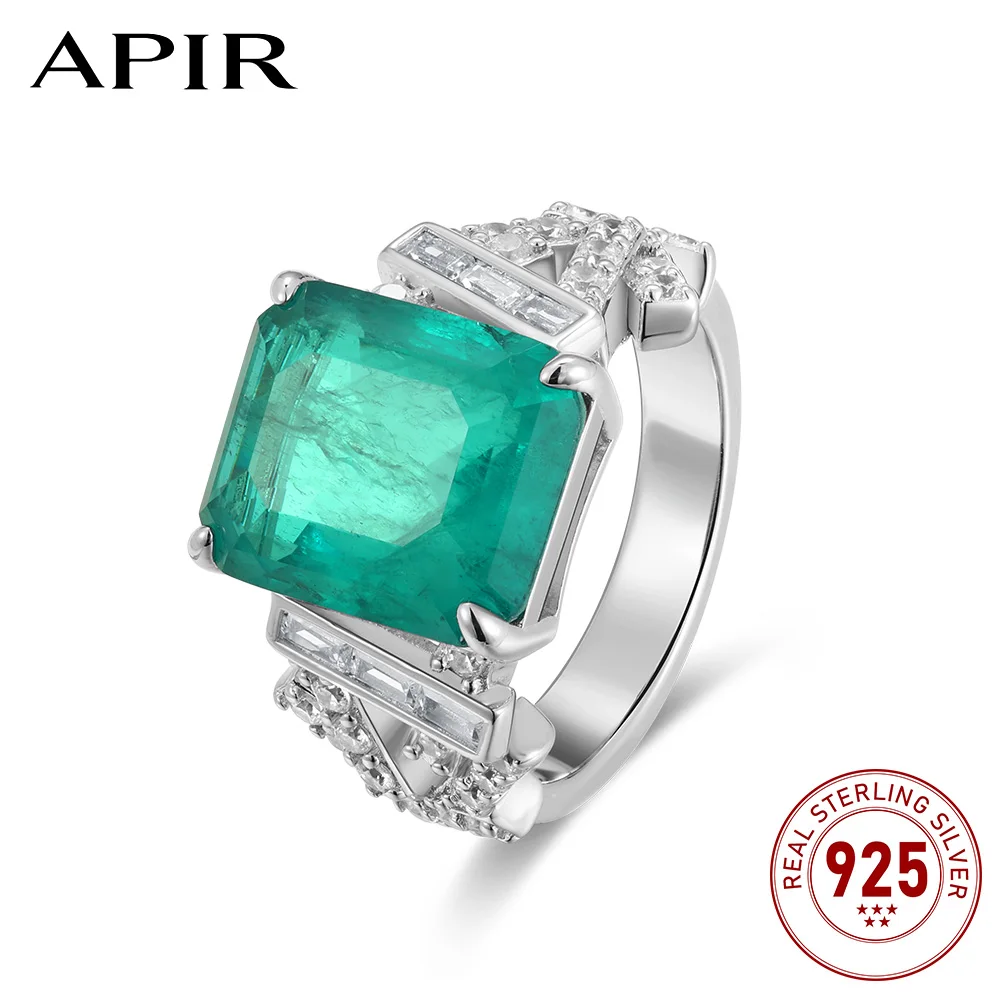 

APIR 10*12mm Emerald Cut Green High Carbon Diamond Ring 925 Sterling Silver Lab Emerald Gemstone Rings Party Jewelry for Women