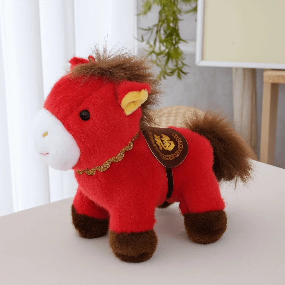 Engraçado dos desenhos animados pônei pingente steed boneca macio pelúcia cavalo chaveiro estilo chinês mascote bonecas animal de pelúcia chaveiro ano do cavalo