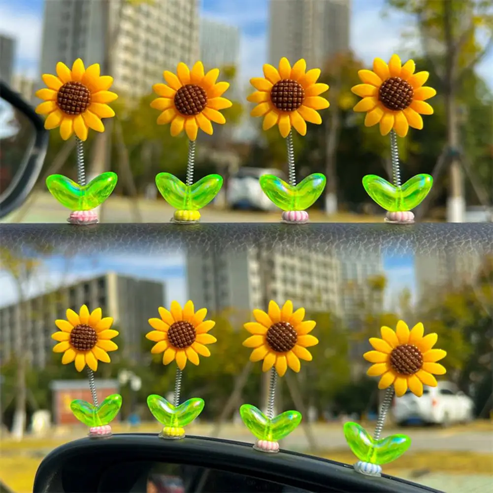 5/8/10Pcs Sunflower Decoration Car Ornament Mini Size Easy To Install Spring-loaded Sunflower Car Dashboard Decoration