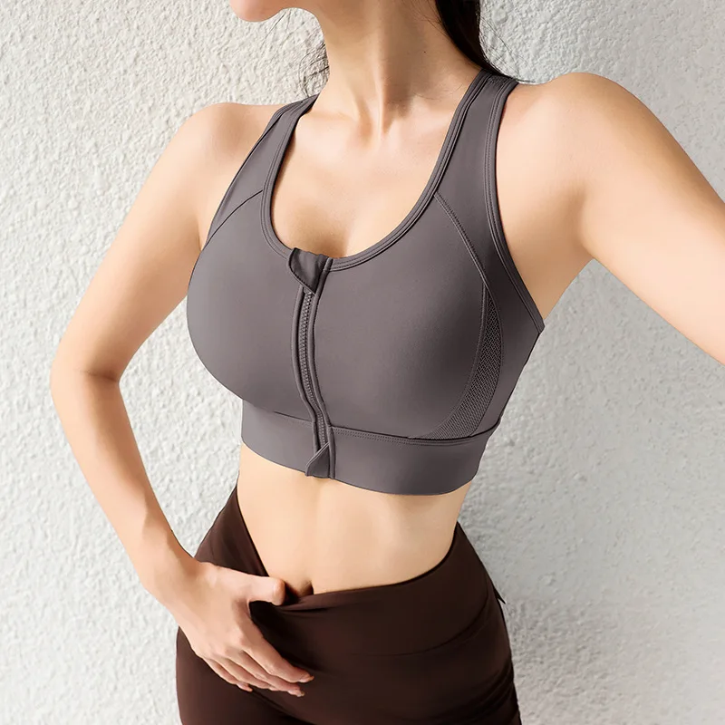 Premium Antibacterial Sports Bra for Women, Zip-Front Removable-Pads High-Support Yoga Vest, Shockproof Running Gym Tank