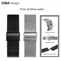 CIGA Design 22mm Watch Straps Silver / Black Milanese 304 Stainless Steel Watchband Quick-Release Bracelet for Men Wrist Watches