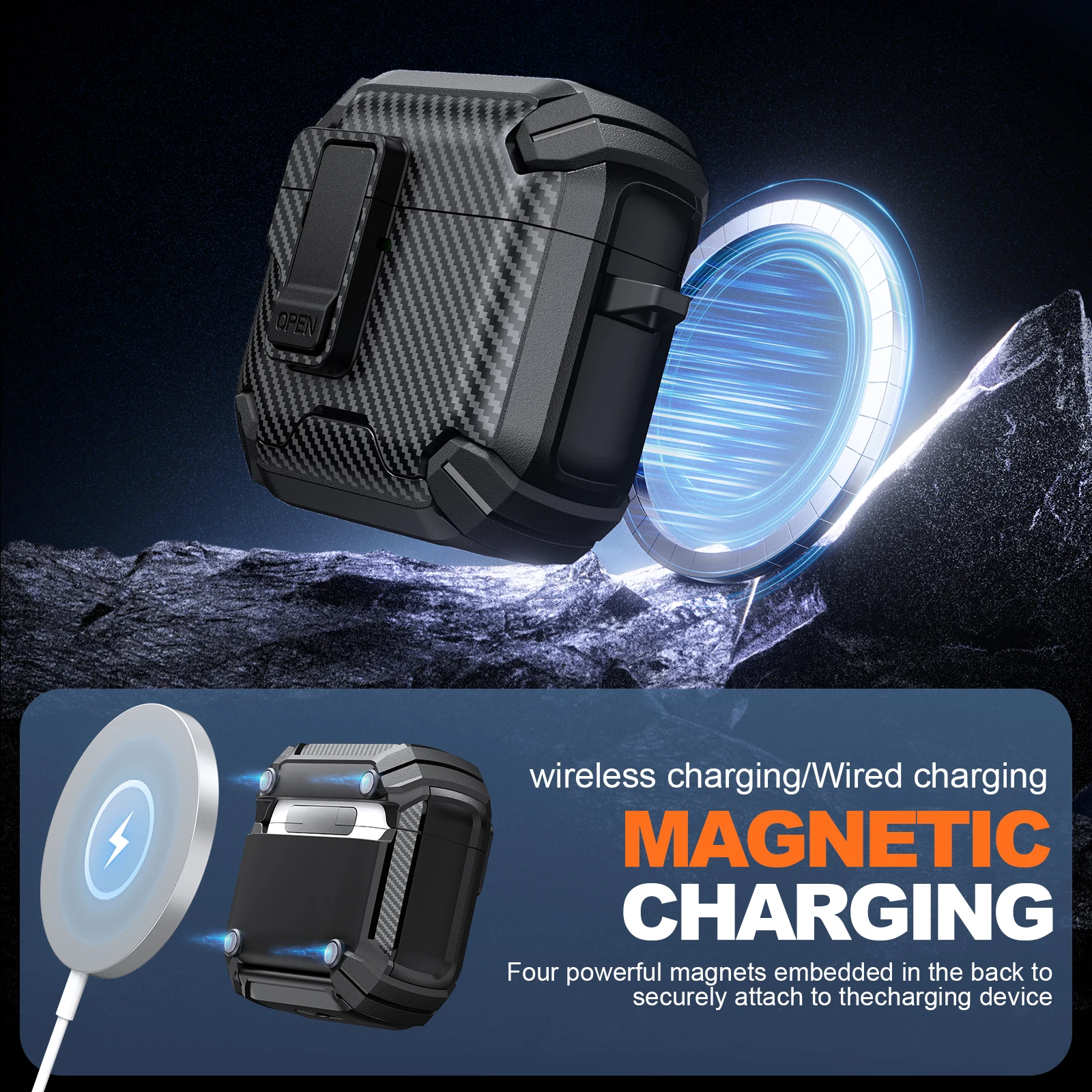 สําหรับ Airpods Pro /Pro 2 กรณีแม่เหล็กสวิทช์อัตโนมัติกรณีคาร์บอนไฟเบอร์ไร้สายชาร์จฝาครอบโทรศัพท์ออกแบบสําหรับ AirPods 4