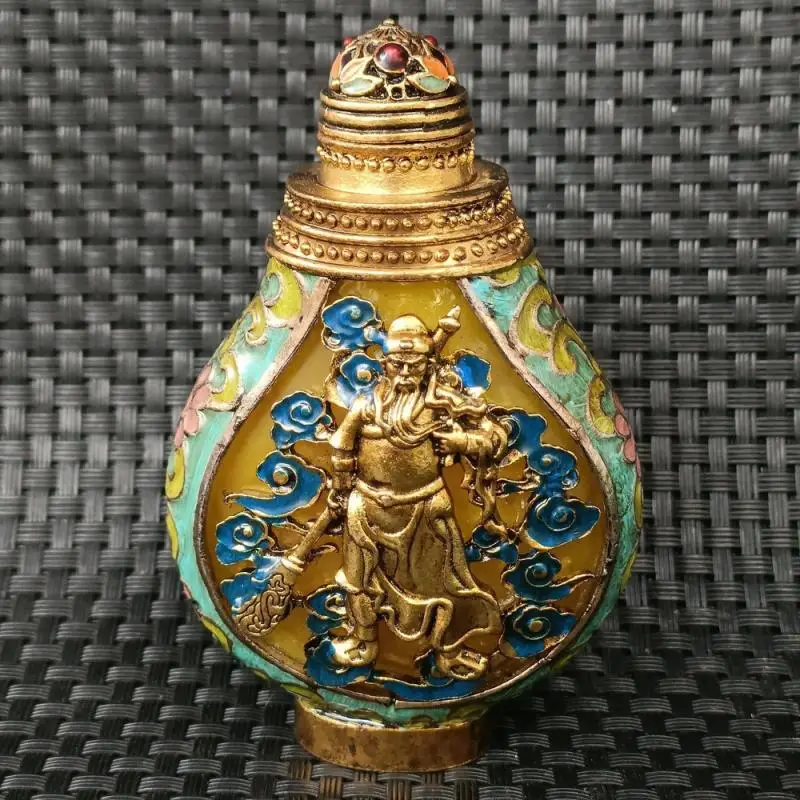 

Pure Copper Snuff Bottle Double-Sided Inlaid Guan Gong Kirin Snuff Bottle Cloisonn