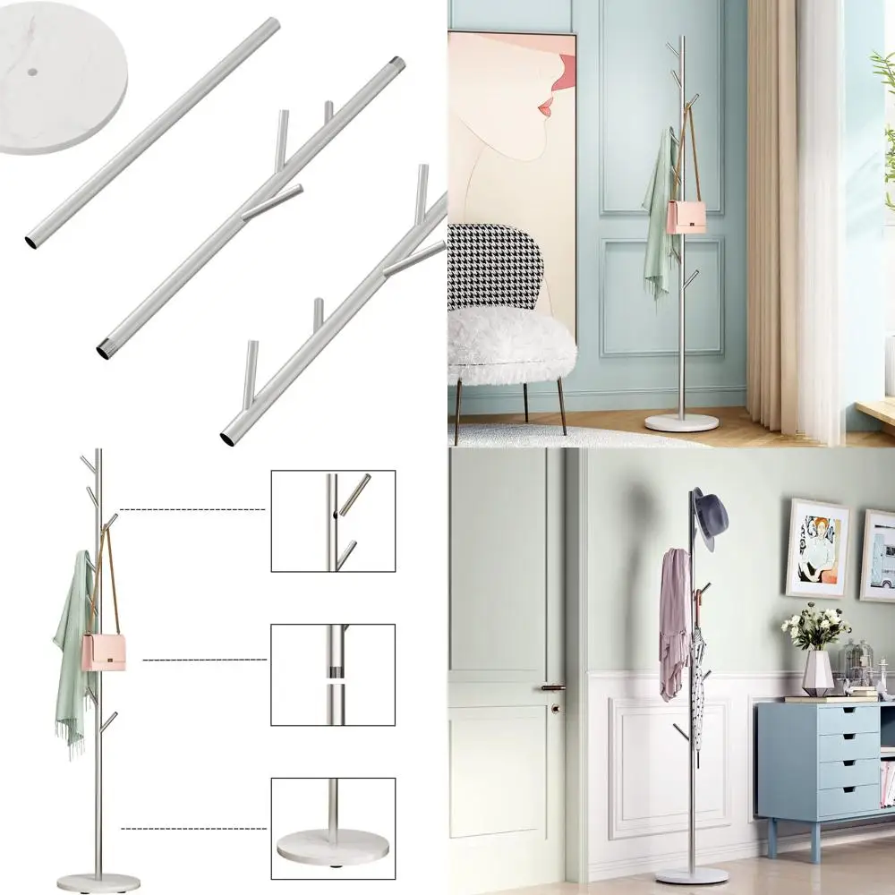 

Freestanding Metal Coat Rack with Hooks and Marble Base for Entryway, Ideal for Hanging Clothes, Hats, and Bags