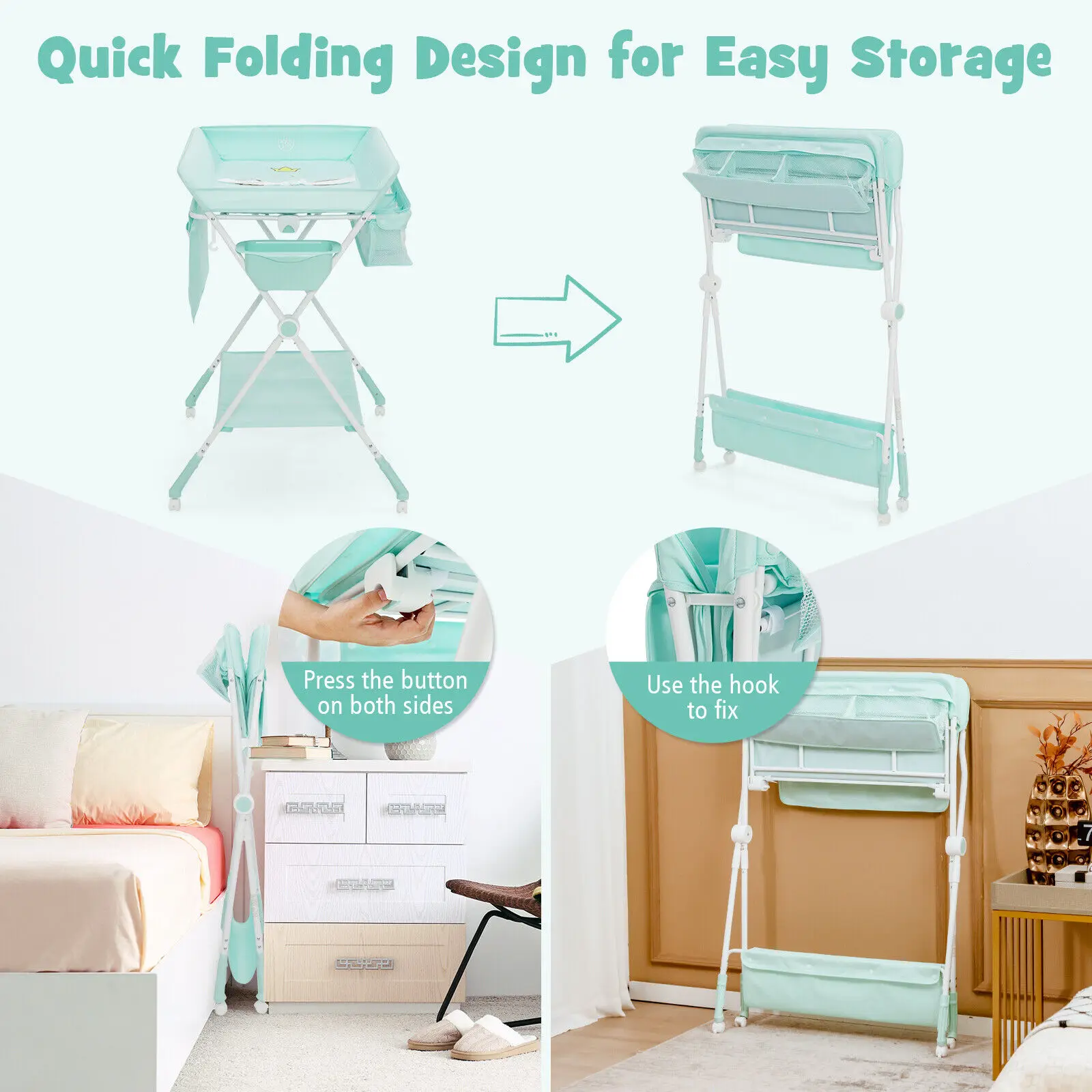 Babyjoy Foldable Baby Diaper Changing Table Mobile Nursery Organizer for Newborn Blue