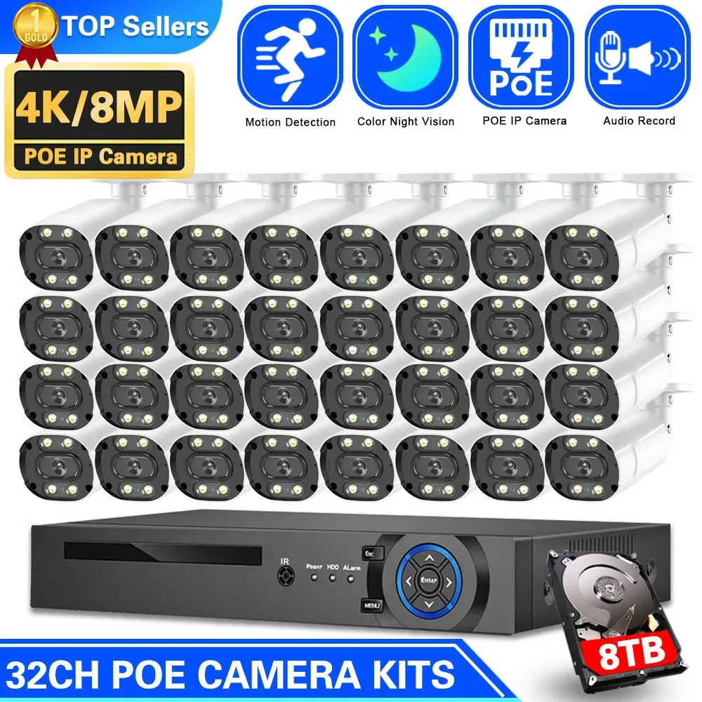 

32CH NVR Kit 4K 8MP Outdoor POE Security Camera System Smart AI Motion Detection Two Way Audio CCTV Video Surveillance Cam Set