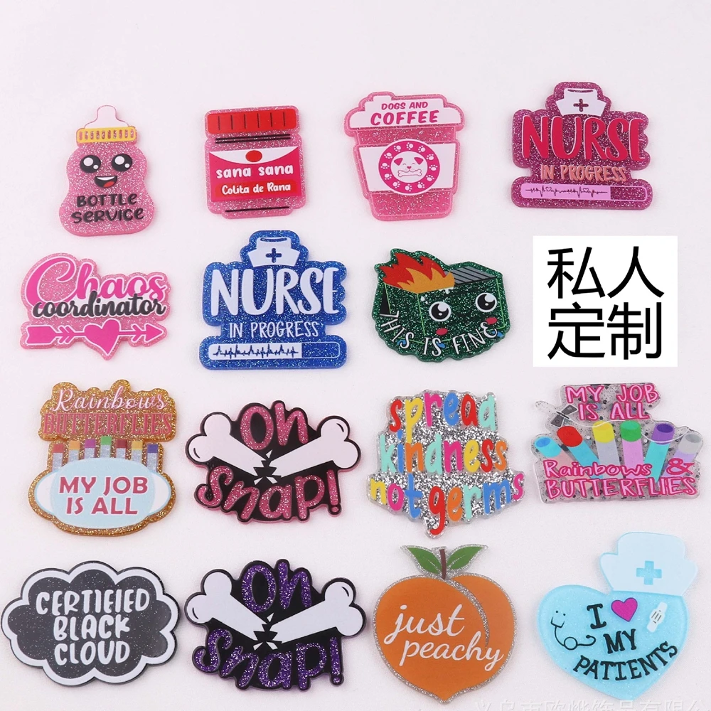 10pcs/lot DIY Creative Acrylic Patch Nurse Doctor Easy Pull Buckle ID Card Holder Handmade Materials Accessories Z2118