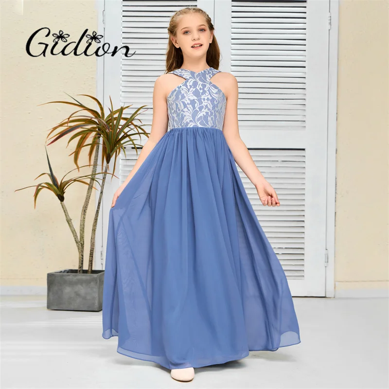 Kinderen Chiffon Junior Bruidsmeisje Jurk Huwelijksceremonie Feestvieren Verjaardagsfeest Evenement Jurk Optocht Bal Prom Banket