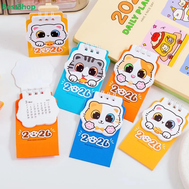 

〔R〕2026 Мини-календарь с кошечками – милый настольный перекидной календарь в случайном цвете для любителей канцелярских товаров