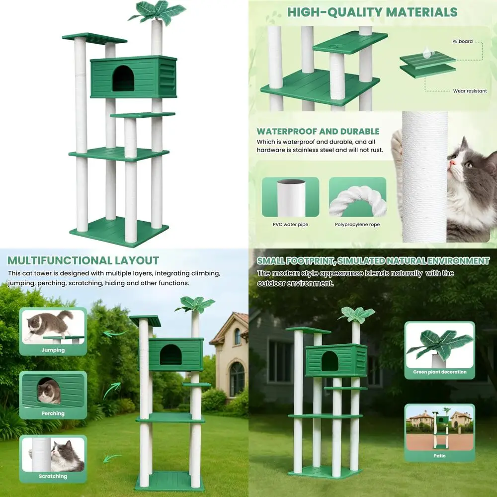 

Large Outdoor Weatherproof Cat Tower with Multi-Level Condo and PVC Scratching Posts