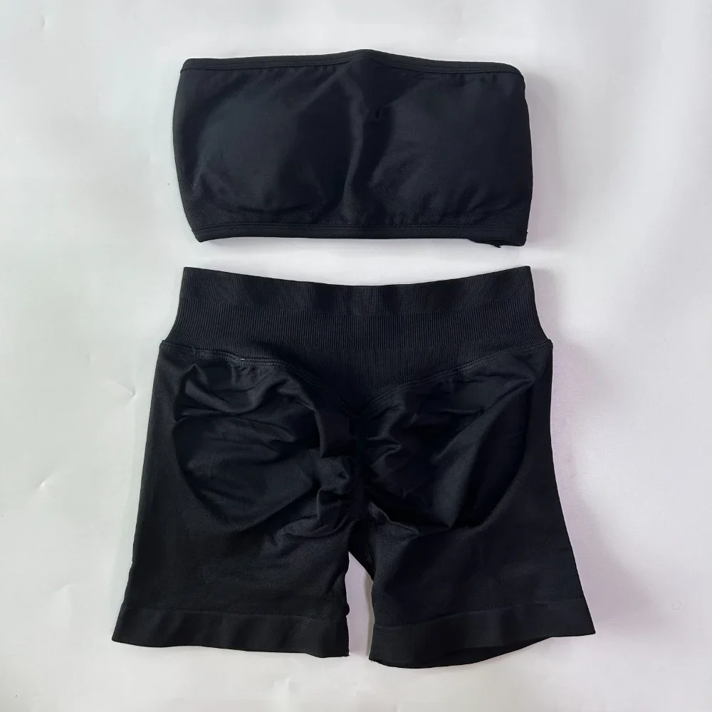 2-teiliges Impact Yoga Set für Damen, rückenfreier Bandeau-Sport-BH, Scrunch-Shorts, Yoga-Kleidung, Trainingskleidung, Outfits, Sets, Fitness-Set – Detail 20