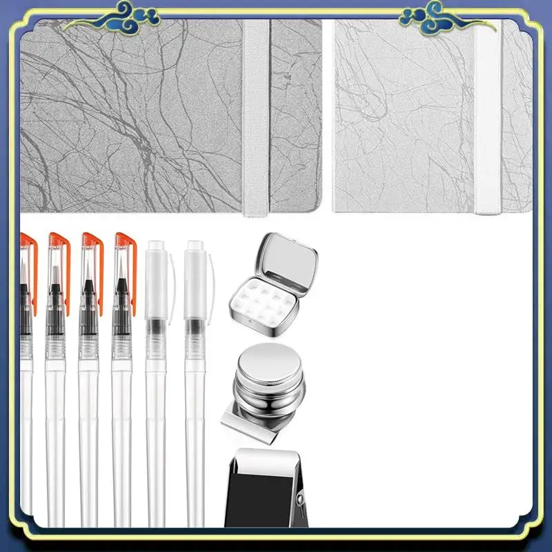 

A56P-11 шт. Мини-портативный набор акварельных палитр, акварельная палитра с 12 сетками, акварельный бумажный коврик, книга для эскизов, ручки-кисти Durab