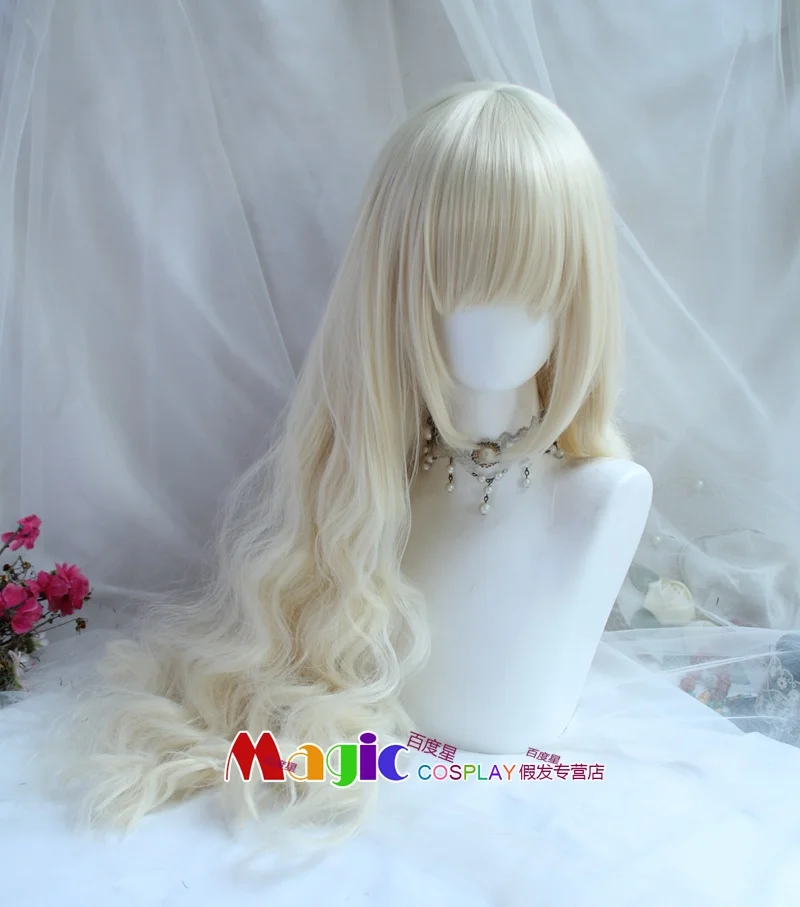K-ON！Kotobuki Tsumugi Cosplay Wig Lolita Milk Blond Long Curly Hair Heat Resistant Fiber Hair + Free Wig Cap Girls view 2