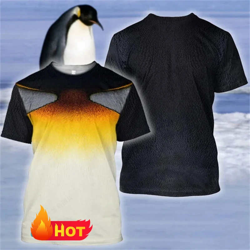 Cute Penguin Graphic T-Shirts Animal 3D Print Summer Men Women Short Sleeve T Shirt Party Cosplay Y2k Harajuku Tees Kids Clothes