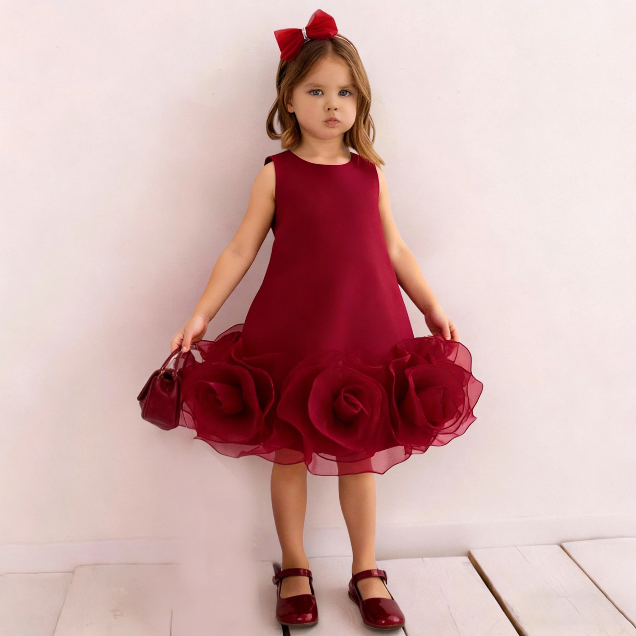 Elegant Big Flower Bridesmaids Party Girls Dress Formal Wedding Baptism Birthday Princess Dresses Girl Evening Prom Gown Vestido