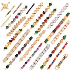 Trendy Heart Round Water Drop Square Style Rainbow Zircon Connector,18K Gold Bracelet Necklace Charm Jewelry Findings Supply M63