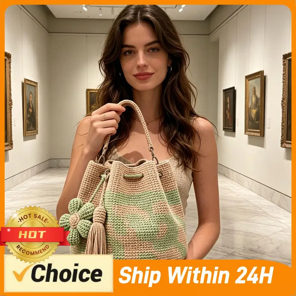 

Boho Beach Handbag Lightweight Crossbody Shoulder Bag with Flower Tassel Hand-Crochet Woven Summer Beach Bag for Women Vacation