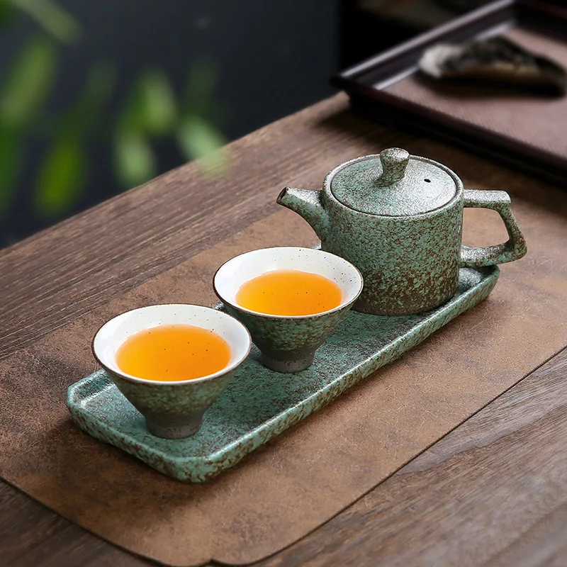 Rustic Vintage One Pot Two Cups Quick Tea Set Dry Brew Japanese Style Teapot Office Travel Tea Set Ceramic Tea Set