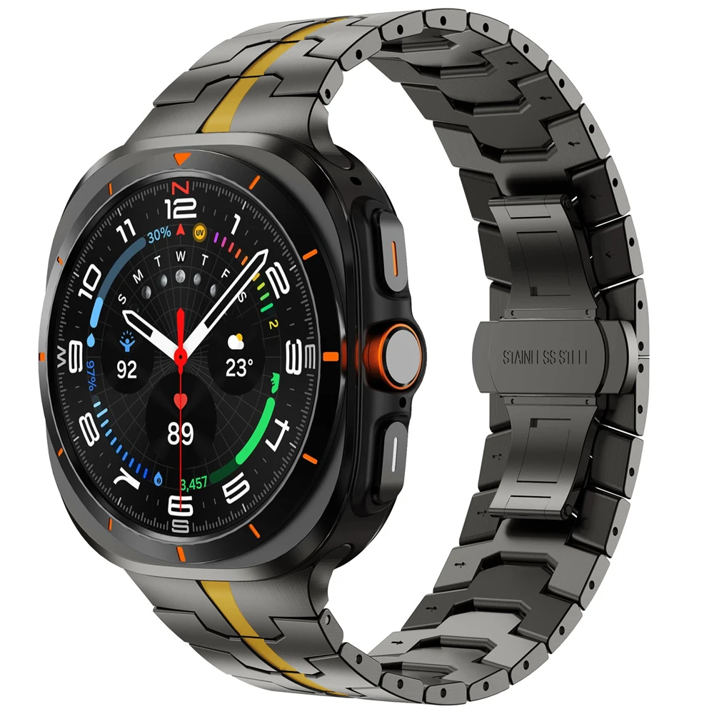ゴールドブラックステンレススチールリストバンド Samsung Galaxy Ultra Watch 47mm 高級メタルブレスレット Samsung Galaxy Watch Ultra 用