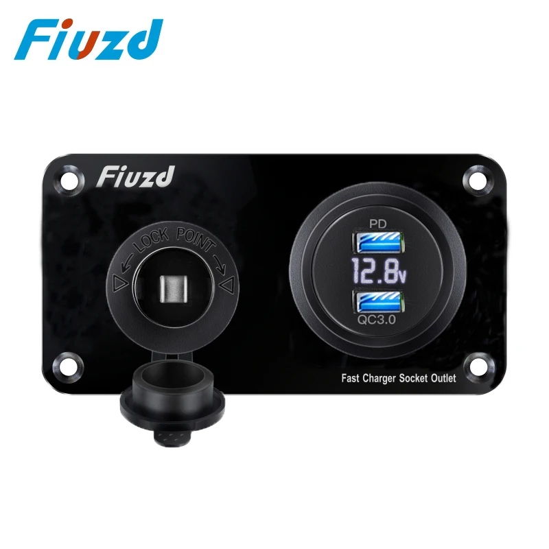 

12V QC3.0 Dual USB Charger Socket Panel with LED Voltmeter Cigarette Lighter Splitter for Car Marine Golf Cart