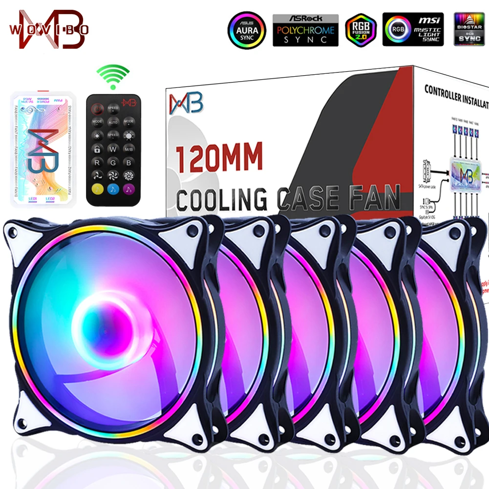 

WOVIBO 120mm Fan 6PIN ARGB SYNC RGB Cooling Ventilador Rainbow Computer Case Chassis Fans 5V Silent Adjust 12cm Aura