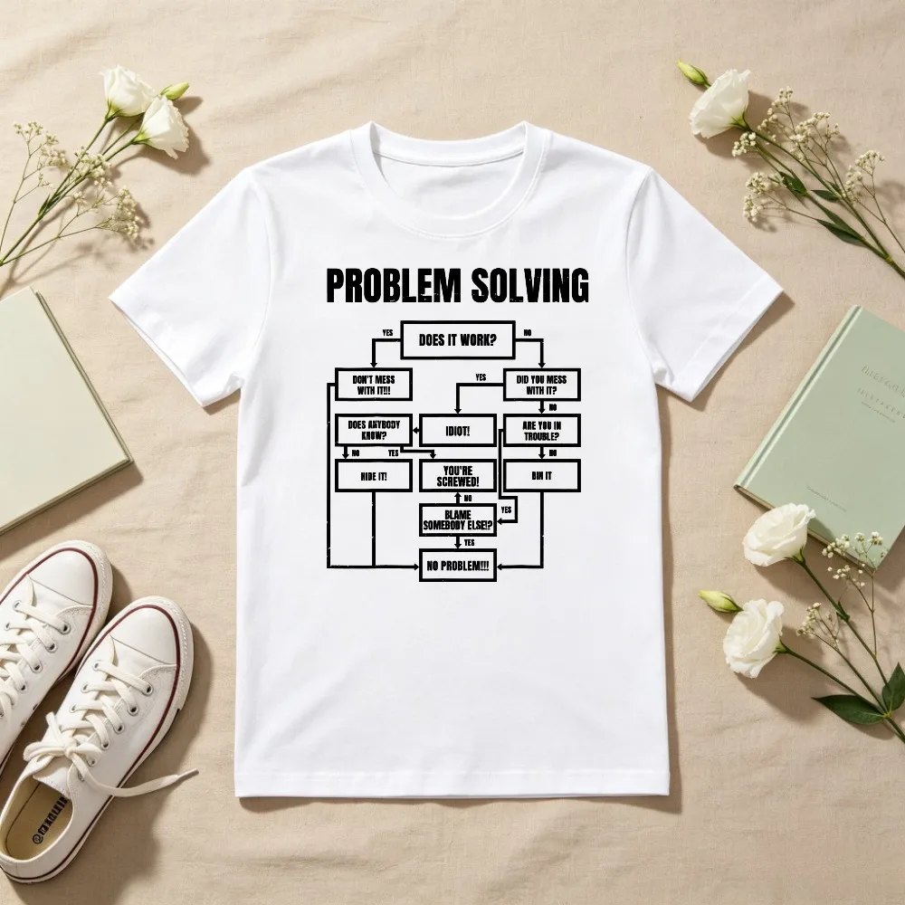 T-shirt imprimé avec un diagramme de résolution de problèmes, amusant, pour le bureau, pour les ingénieurs, décontracté, à la mode, ample, Harajuku, à manches courtes, pour hommes et femmes