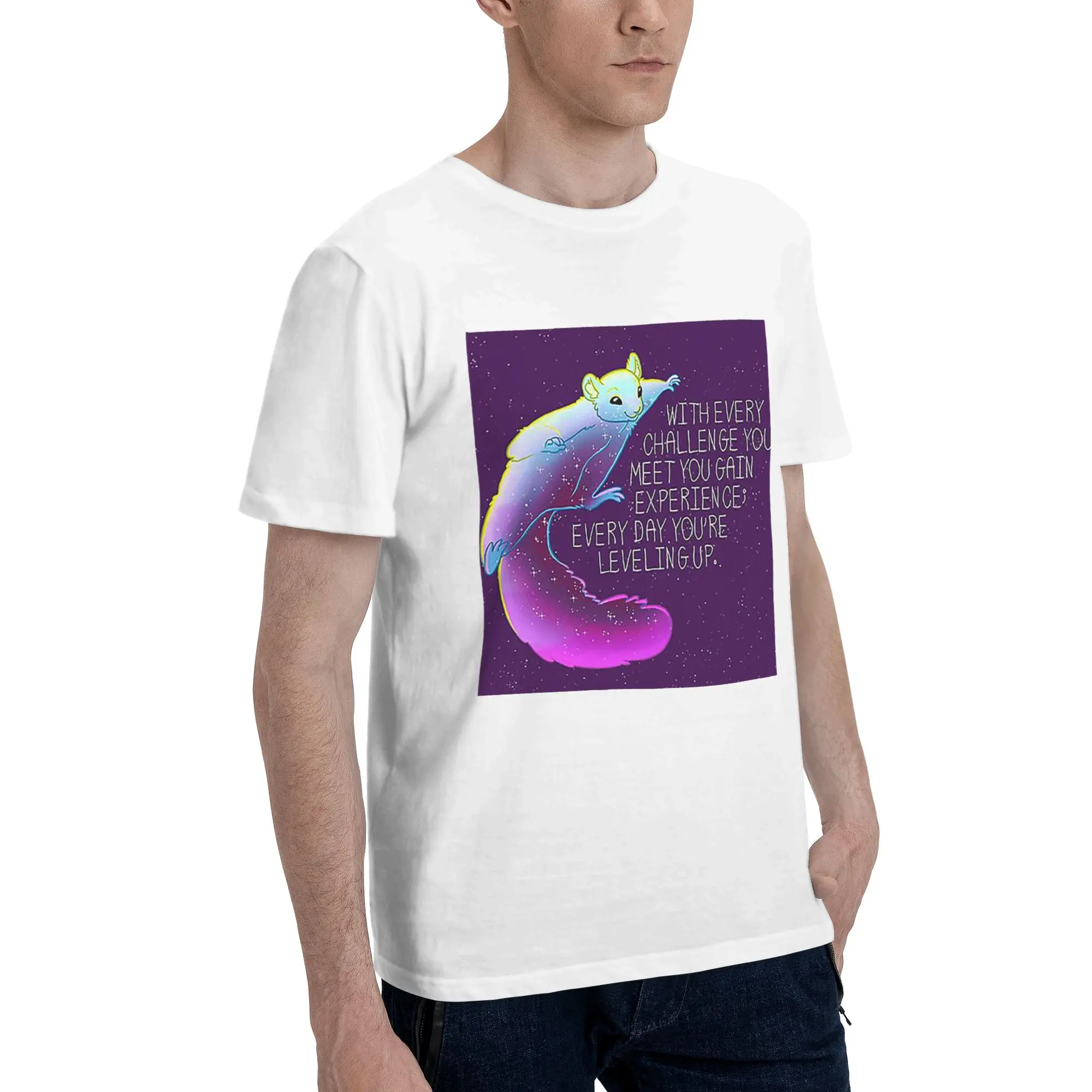 

Мужская футболка «Every Day You're Leveling Up» Flying Space Squirrel, футболки больших размеров, мужские хлопковые футболки с круглым вырезом, короткие летние мужские футболки