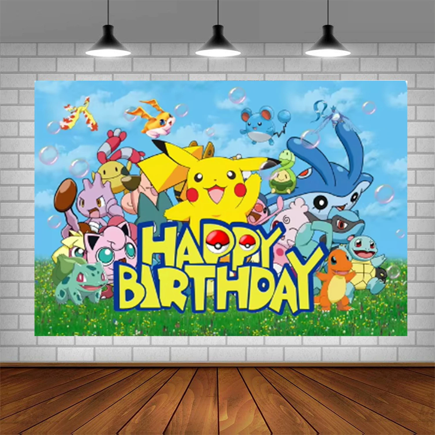 Pokemon Pikachu Theme Birthday Party Background for Kids, 1 Year Old Photography Backdrop, Boy Baby Shower