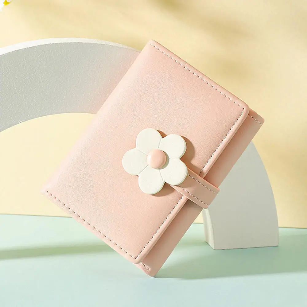 Fashion Simple Three Fold Short Women's Wallet Cash Pocket Multi-Card Cute Flower PU Card Holder Coin Purse with ID Window