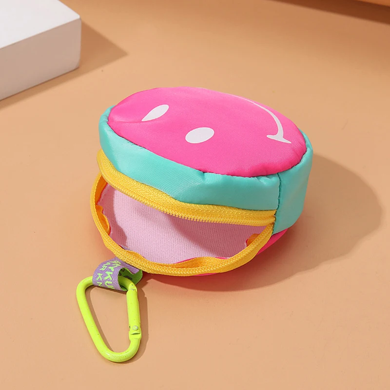 Interrupteur sac rond pour écouteurs avec fermeture éclair, porte-monnaie portable, joli portefeuille en nylon, porte-clés créatif, cadeau d'anniversaire pour enfants, visage polaire, décontracté