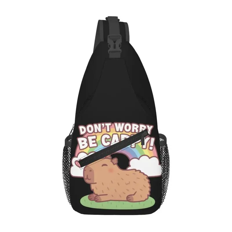 Mochila cruzada de hombro a la moda con cabestrillo de capibara y arcoíris personalizada para hombres, mochila de viaje y senderismo